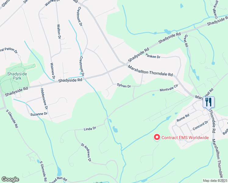map of restaurants, bars, coffee shops, grocery stores, and more near 1526 Sylvan Drive in West Chester