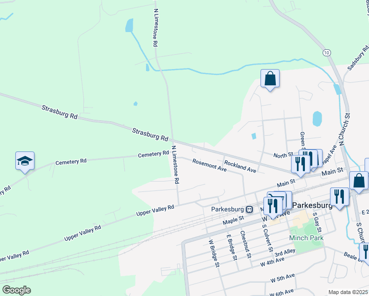 map of restaurants, bars, coffee shops, grocery stores, and more near 574 Strasburg Avenue in Parkesburg