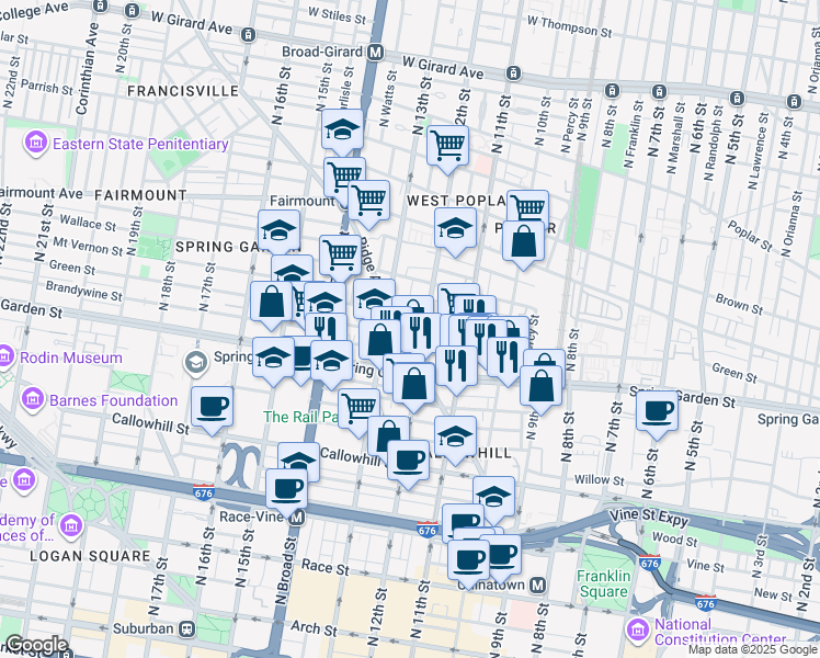map of restaurants, bars, coffee shops, grocery stores, and more near in Philadelphia