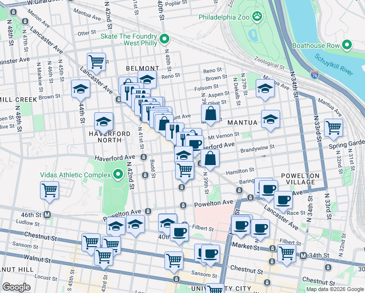 map of restaurants, bars, coffee shops, grocery stores, and more near in Philadelphia