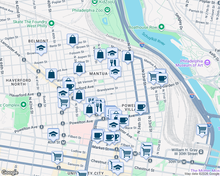 map of restaurants, bars, coffee shops, grocery stores, and more near in Philadelphia