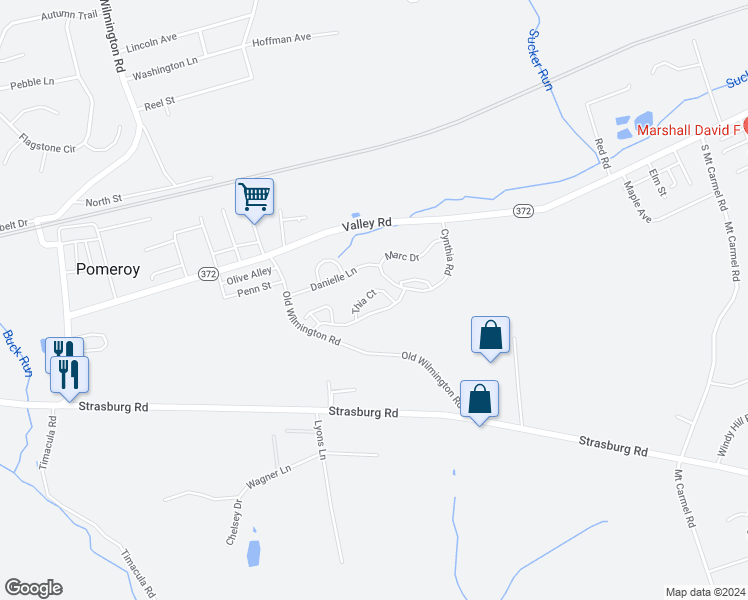 map of restaurants, bars, coffee shops, grocery stores, and more near 212 Thia Court in Coatesville