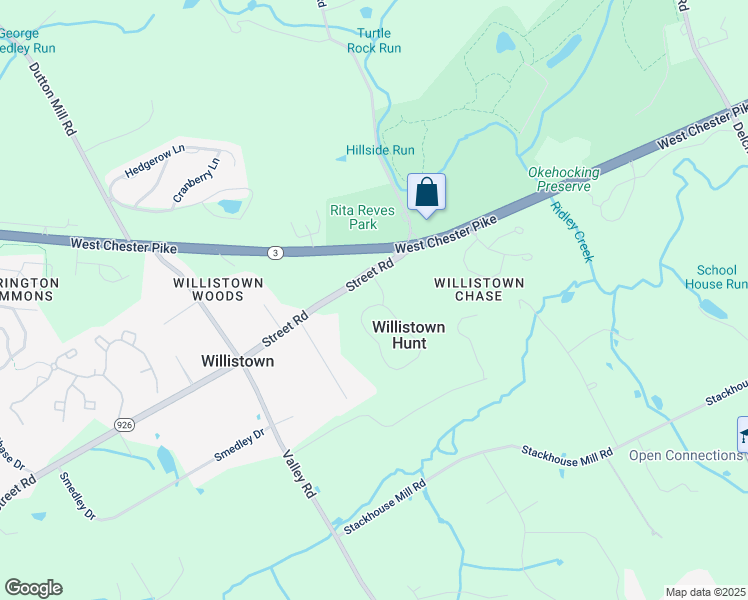 map of restaurants, bars, coffee shops, grocery stores, and more near 4 Longview Lane in Newtown Square
