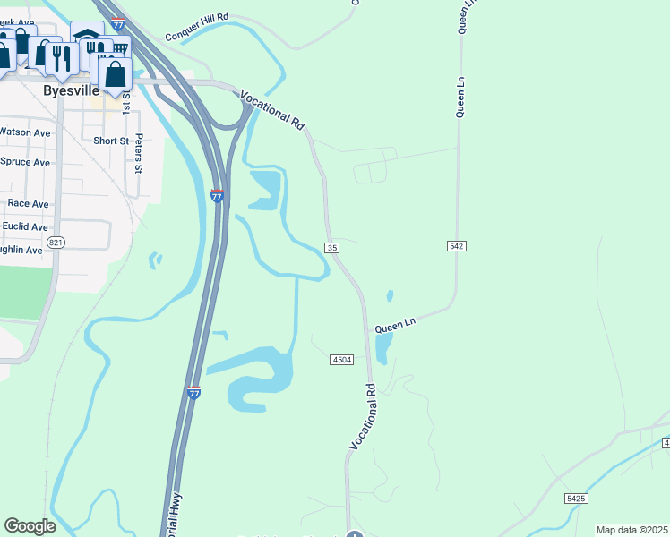 map of restaurants, bars, coffee shops, grocery stores, and more near 59511 Vocational Road in Byesville