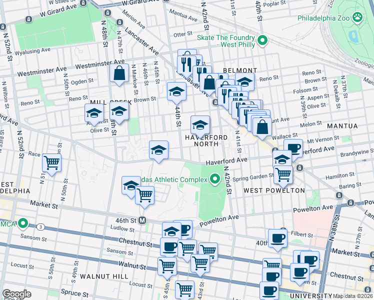 map of restaurants, bars, coffee shops, grocery stores, and more near 610 Pallas Street in Philadelphia
