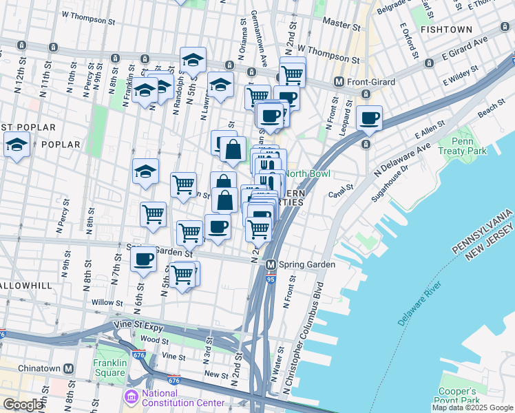 map of restaurants, bars, coffee shops, grocery stores, and more near 806 North 2nd Street in Philadelphia