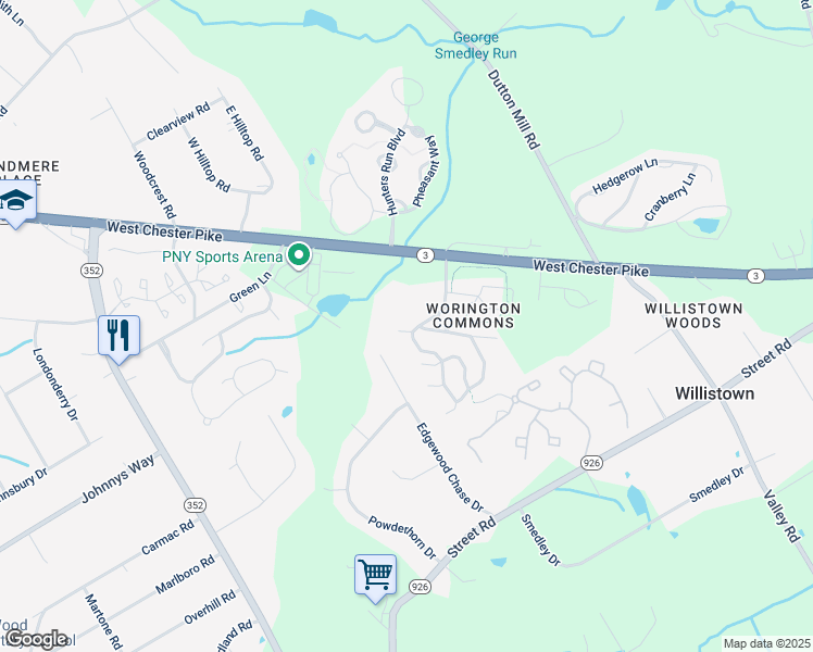 map of restaurants, bars, coffee shops, grocery stores, and more near 703 Andover Court in West Chester