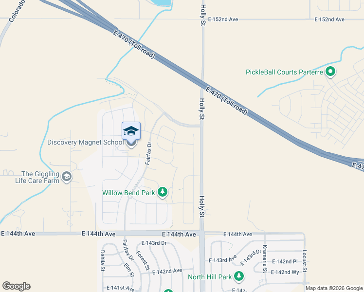 map of restaurants, bars, coffee shops, grocery stores, and more near 5452 East 148th Avenue in Thornton