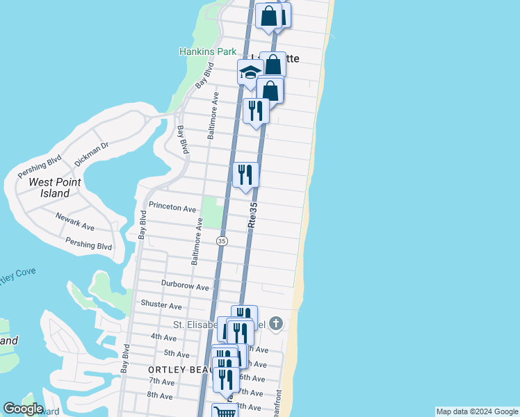 map of restaurants, bars, coffee shops, grocery stores, and more near 2007 Grand Central Avenue in Lavallette