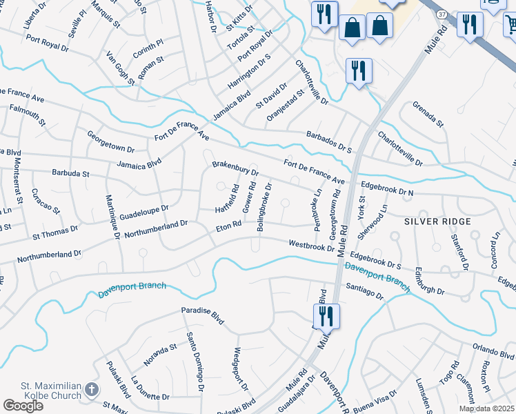 map of restaurants, bars, coffee shops, grocery stores, and more near 18 Bolingbroke Drive in Toms River
