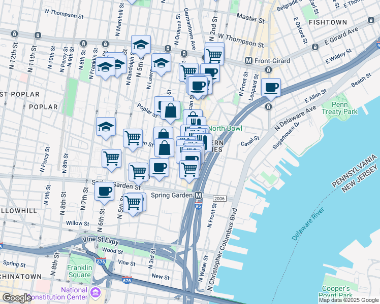 map of restaurants, bars, coffee shops, grocery stores, and more near in Philadelphia