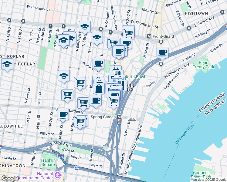 map of restaurants, bars, coffee shops, grocery stores, and more near in Philadelphia