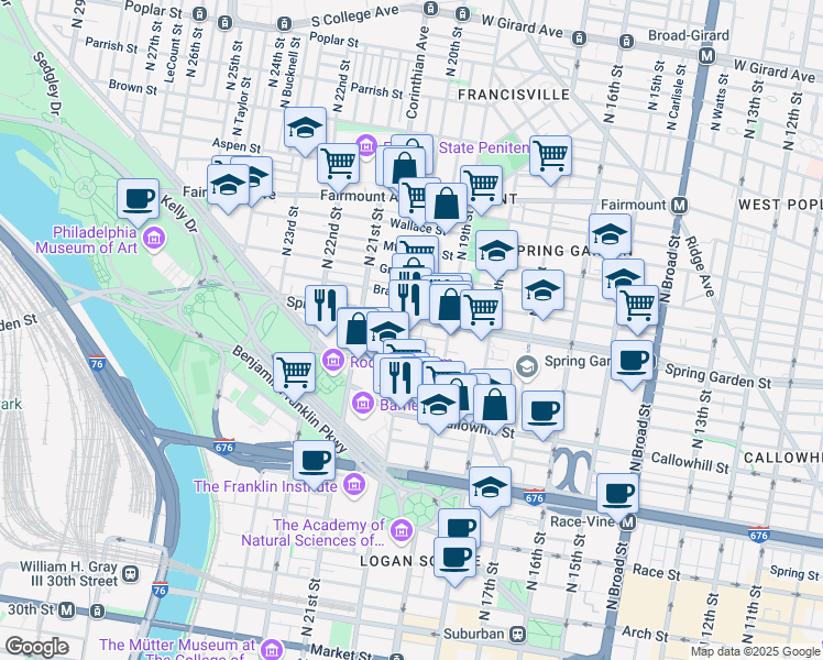 map of restaurants, bars, coffee shops, grocery stores, and more near in Philadelphia