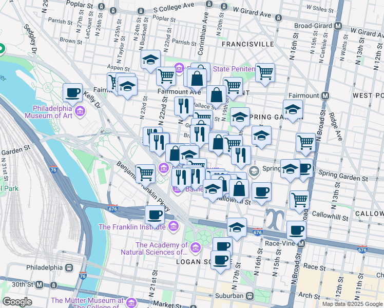 map of restaurants, bars, coffee shops, grocery stores, and more near in Philadelphia