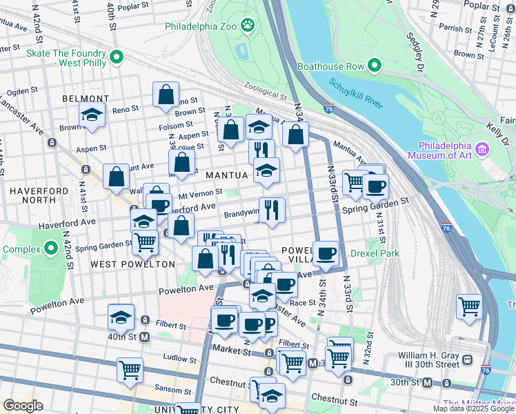 map of restaurants, bars, coffee shops, grocery stores, and more near in Philadelphia