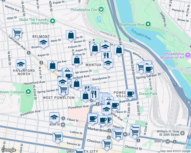 map of restaurants, bars, coffee shops, grocery stores, and more near in Philadelphia