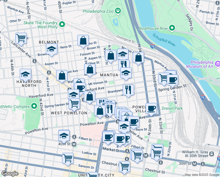 map of restaurants, bars, coffee shops, grocery stores, and more near in Philadelphia