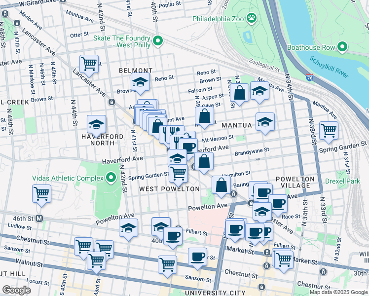 map of restaurants, bars, coffee shops, grocery stores, and more near 608 Union Street in Philadelphia