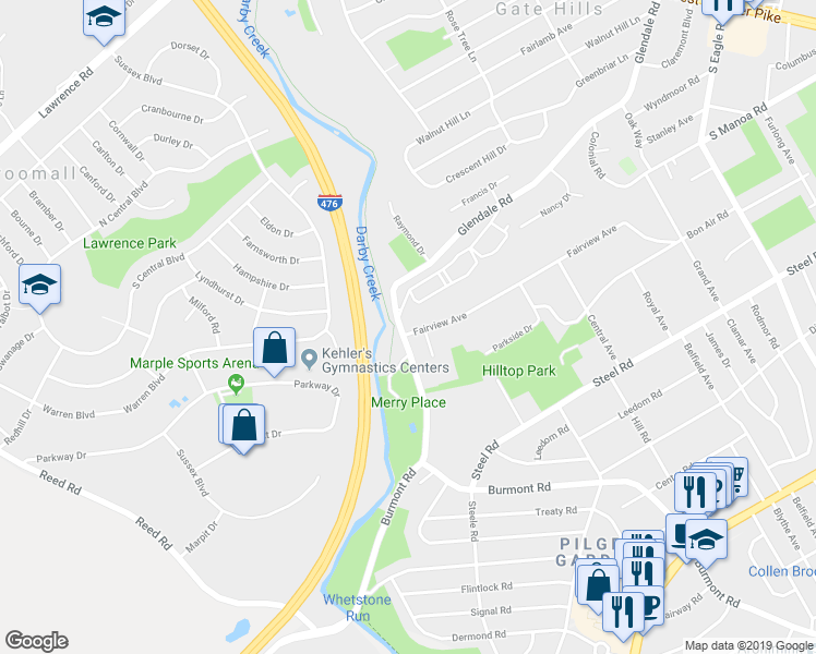 map of restaurants, bars, coffee shops, grocery stores, and more near 1532 Fairview Avenue in Havertown