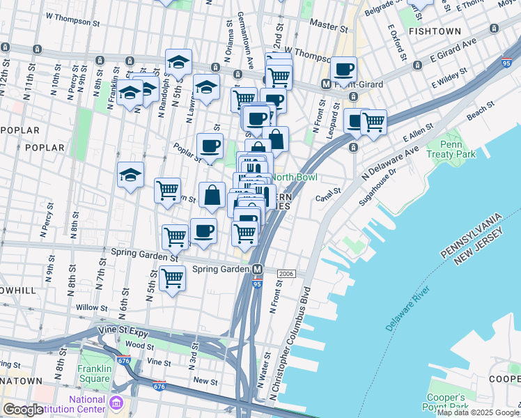 map of restaurants, bars, coffee shops, grocery stores, and more near 810 North Hancock Street in Philadelphia