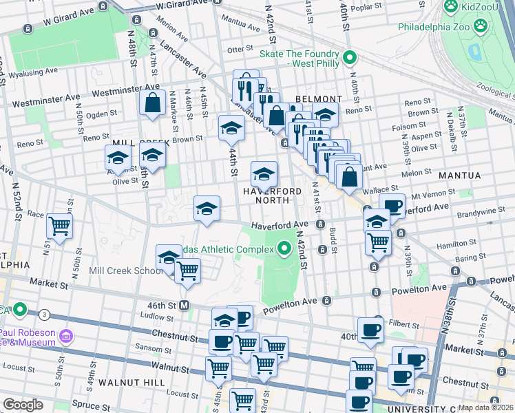 map of restaurants, bars, coffee shops, grocery stores, and more near 610 Pallas Street in Philadelphia