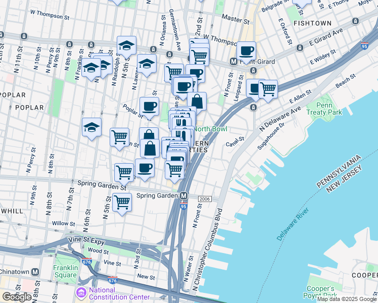 map of restaurants, bars, coffee shops, grocery stores, and more near in Philadelphia