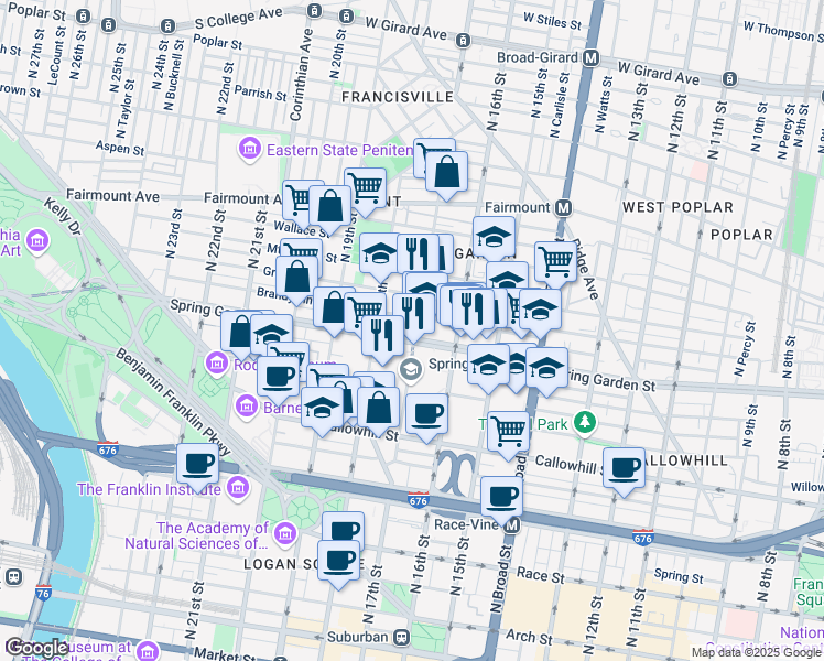 map of restaurants, bars, coffee shops, grocery stores, and more near in Philadelphia