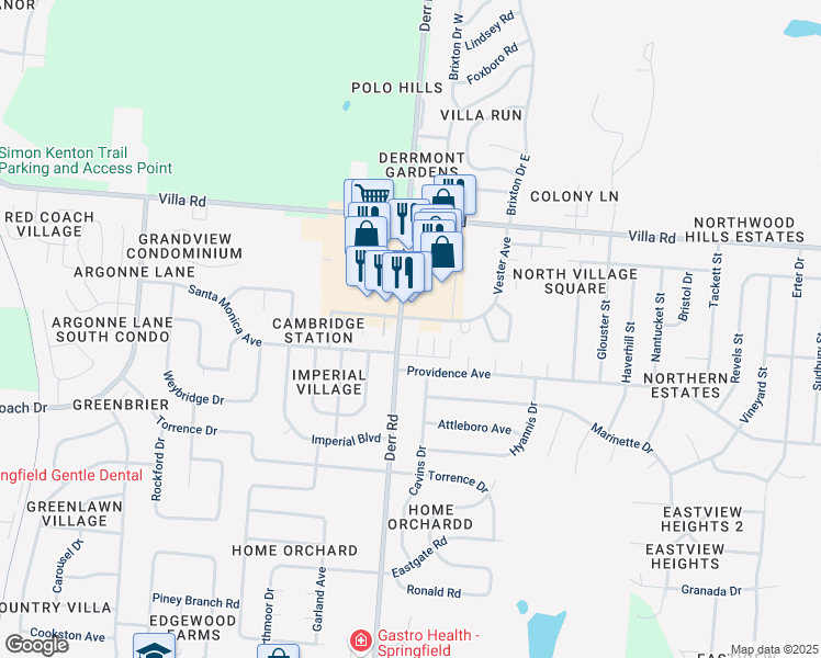 map of restaurants, bars, coffee shops, grocery stores, and more near 2944 Derr Road in Springfield