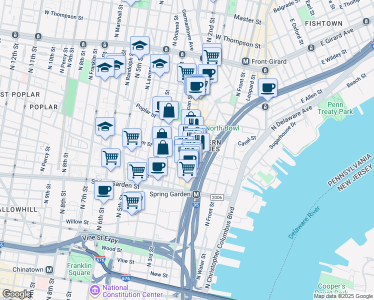 map of restaurants, bars, coffee shops, grocery stores, and more near 812 North 2nd Street in Philadelphia