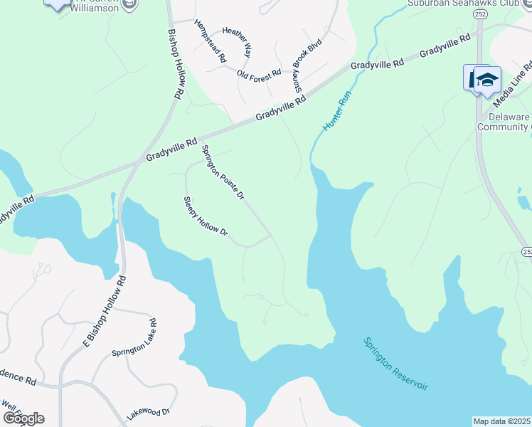 map of restaurants, bars, coffee shops, grocery stores, and more near 14 Springton Pointe Drive in Newtown Square
