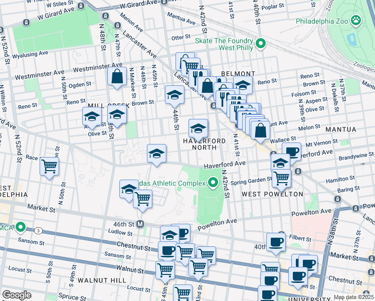 map of restaurants, bars, coffee shops, grocery stores, and more near 1024 North Pallas Street in Philadelphia