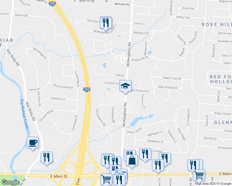 map of restaurants, bars, coffee shops, grocery stores, and more near 791 McNaughten Road in Columbus