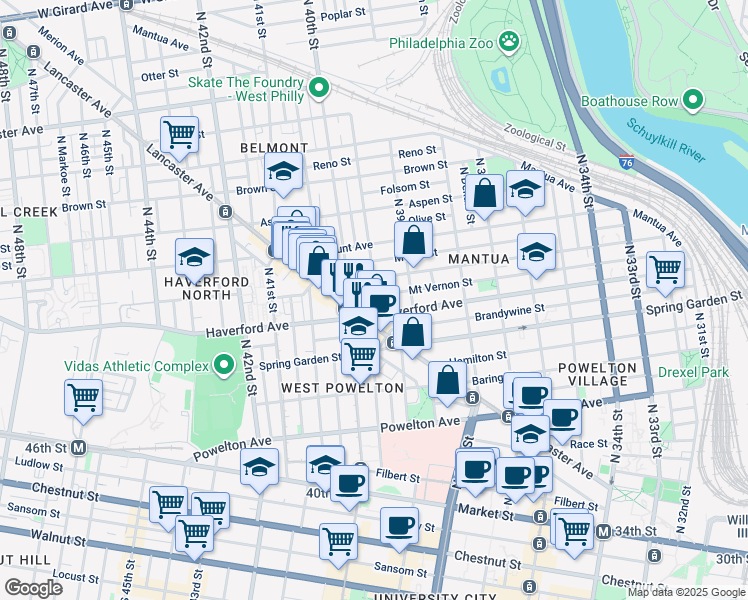 map of restaurants, bars, coffee shops, grocery stores, and more near 614 Pallas Street in Philadelphia