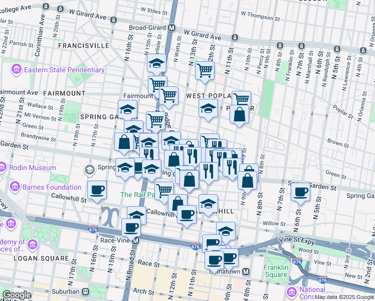 map of restaurants, bars, coffee shops, grocery stores, and more near in Philadelphia