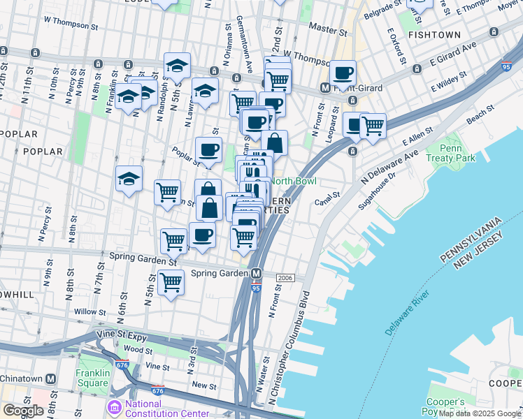 map of restaurants, bars, coffee shops, grocery stores, and more near in Philadelphia