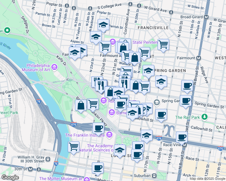 map of restaurants, bars, coffee shops, grocery stores, and more near 2001 Hamilton Street in Philadelphia