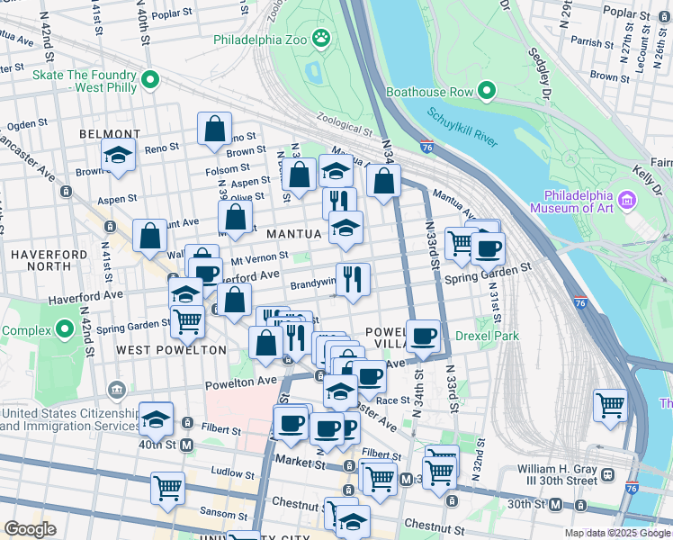 map of restaurants, bars, coffee shops, grocery stores, and more near in Philadelphia