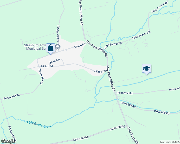 map of restaurants, bars, coffee shops, grocery stores, and more near 316 Hilltop Road in Strasburg