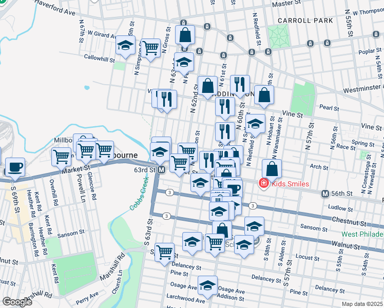 map of restaurants, bars, coffee shops, grocery stores, and more near 48 North Robinson Street in Philadelphia