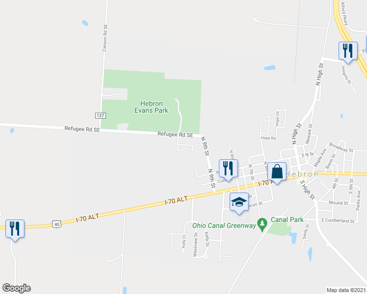 map of restaurants, bars, coffee shops, grocery stores, and more near 1001 Cumberland Meadows Circle in Hebron