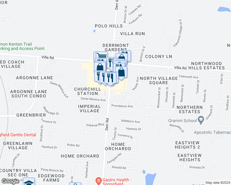 map of restaurants, bars, coffee shops, grocery stores, and more near 1315 Vester Avenue in Springfield