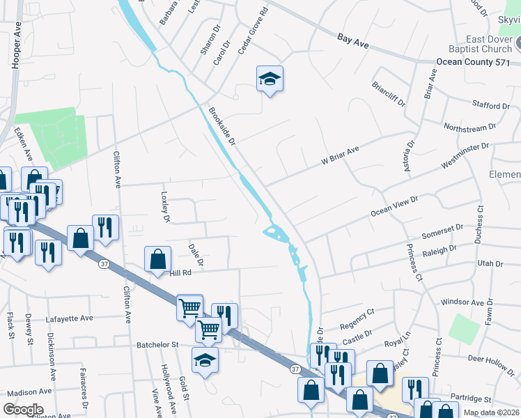 map of restaurants, bars, coffee shops, grocery stores, and more near 651 McCormick Drive in Toms River
