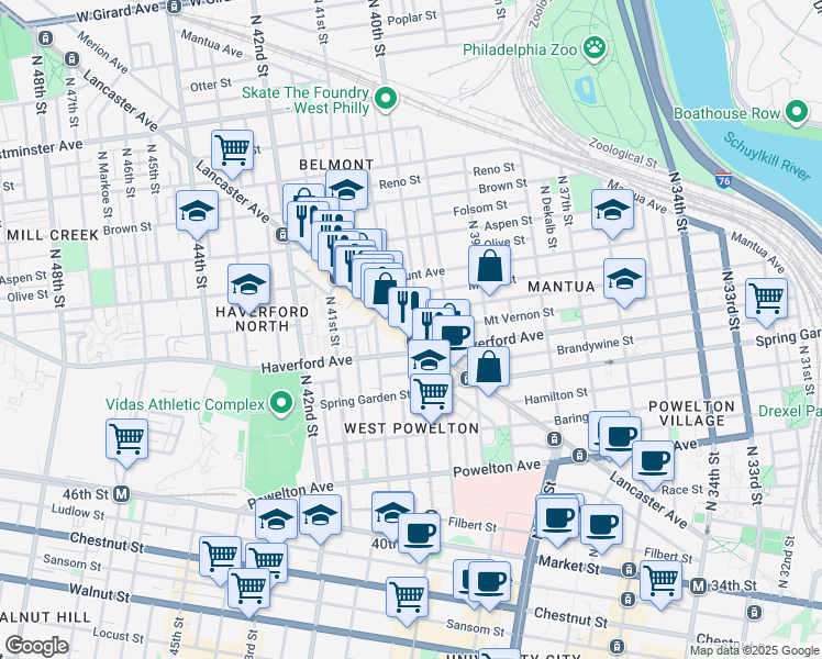 map of restaurants, bars, coffee shops, grocery stores, and more near in Philadelphia