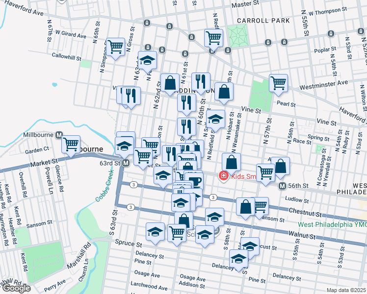 map of restaurants, bars, coffee shops, grocery stores, and more near 67 N Millick St in Philadelphia