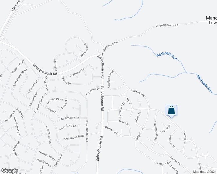 map of restaurants, bars, coffee shops, grocery stores, and more near 20B Maplewood Drive in Manchester Township