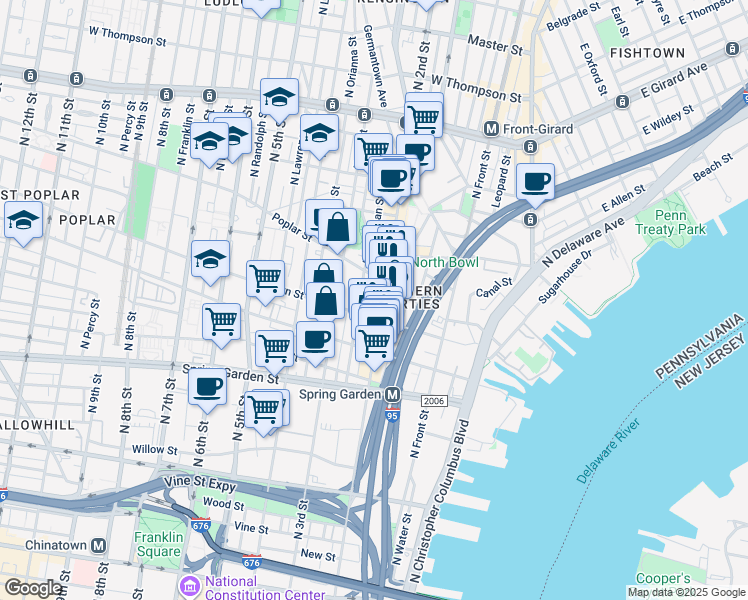 map of restaurants, bars, coffee shops, grocery stores, and more near in Philadelphia