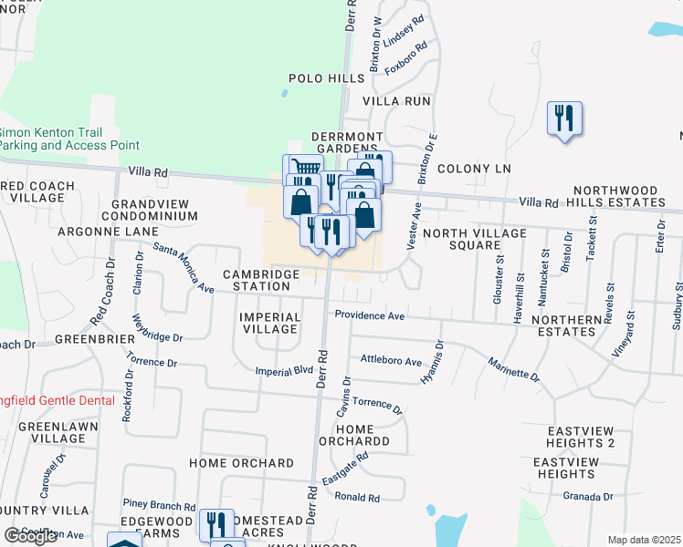 map of restaurants, bars, coffee shops, grocery stores, and more near 2940 Derr Road in Springfield