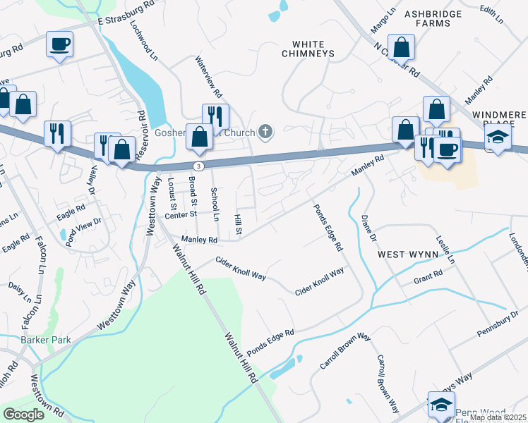 map of restaurants, bars, coffee shops, grocery stores, and more near 461 Summit House in West Chester