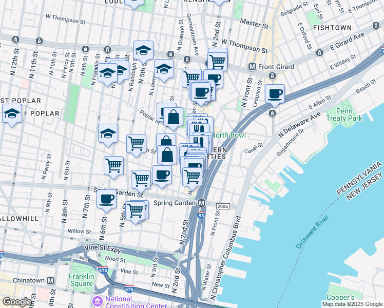 map of restaurants, bars, coffee shops, grocery stores, and more near in Philadelphia