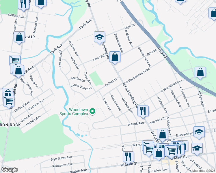 map of restaurants, bars, coffee shops, grocery stores, and more near 116 West Germantown Avenue in Maple Shade